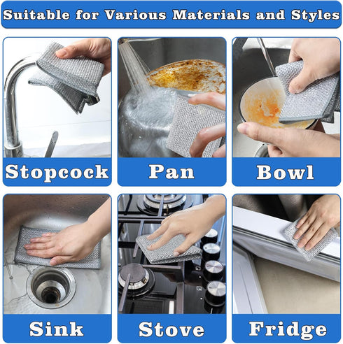 Multifunctional Non Scratch Wire Dishcloth, Multipurpose Wire Dishwashing Rags for Wet and Dry, Wire Washing Cleaning Cloth Scrubbing Pads for Kit...