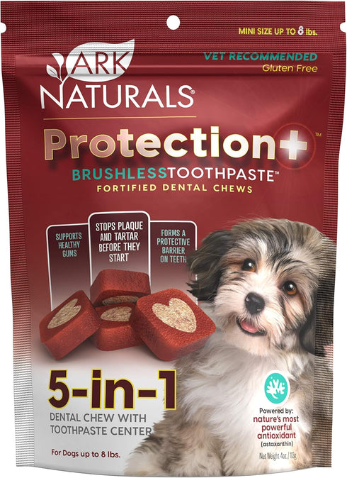 ARK NATURALS Protection+ Brushless Toothpaste – Mini Breeds, 4oz Bag – Dog Dental Chew with Toothpaste Center – Prevent Plaque & Tartar and Freshe...
