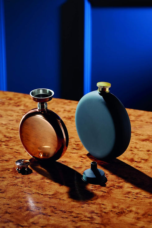 Luxury Stainless Steel Mini Hip Flask with Decanting Funnel, 140 ml (5 fl oz) -Copper Effect, 8.7 x 2.5 x 10 cm...