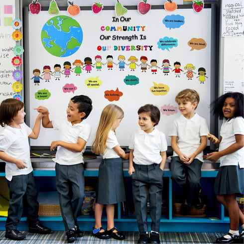 31 Pcs Bulletin Board Decoration Set Classroom Decorations Diverse Children Borders Cutouts for Party School Student Teacher (Our Strength is Our ...