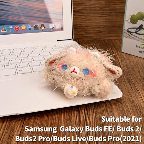 Plush Case Compatible with Samsung Galaxy Buds FE/Buds 2/Buds2 Pro/Buds Live/Buds Pro(2021),Hand Knitted Cartoon Headphone CaseCreative and Fun Cu...