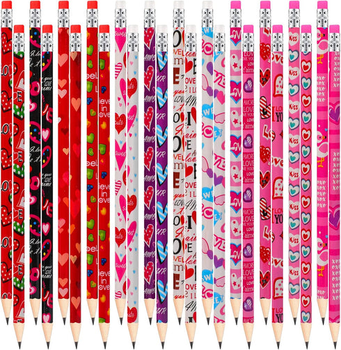 YVAINE 48 Pieces Valentine Pencils for Kids,Valentine's Day Pencils Assortment with Eraser 24 Wooden Pencils 24 Valentines Heart Eraser for Home S...