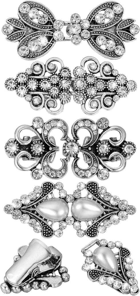 4 Pieces Rhinestone Sweater Swirl Clip Cloak Cape Clips Vintage Cardigan Clips Shawl Collar Clasp Dress Shirt Brooch Clip (Silver Retro Style)...