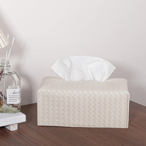 Tissue Box Cover PU Leather Tissue Holder Square Facial Tissue Case Facial Paper Organizer Dispenser for Bathroom, Vanity Countertop, Tabletop, Ca...