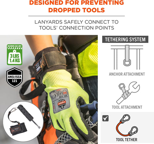 Ergodyne Squids 3114 Pull-On Wrist Tool Lanyard with Stainless Steel Carabiner Connection, 3 Pounds,Black...