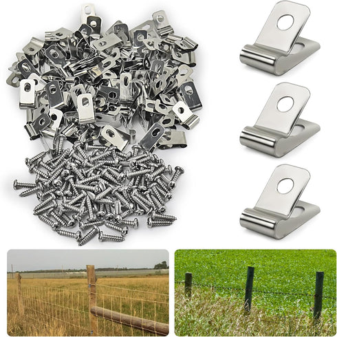 Wire Fence Clips 100 Pcs Fence Wire Clamps with 100 Pcs Screws Stainless Steel Wire Clips Fencing Mounting Clips for 12-16 Gauge Welded Wire and V...