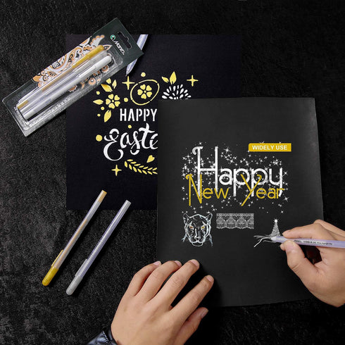 RVOGJP 3 Colors Gel Pen Set - White, Gold and Silver Gel Ink Pens for Black Paper Drawing, Sketching, Illustration, Card Making, Bullet Journaling...
