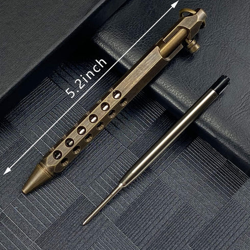 Bolt Action Pen, Solid Brass edc Pen Six-edge Pocket Metal Tactical Pen with Refills and Clip Signature Pen for Business, Christmas, Birthday (Bla...