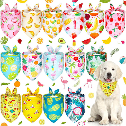 Weewooday 15 Pcs Summer Pet Bandanas Bulk Cute Dog Triangle Bib Scarf Summer Hawaii Style Flamingo Fruit Leaf Pattern Dog Bandana Pet Kerchief Set...