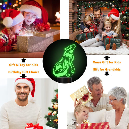FULLOSUN Wolf Gifts, 3D Night Light for Kids Optical Illusion Lamp Co-Sleeping,Remote Controller with 16 Color Changing Birthday Gifts & for Kids,...