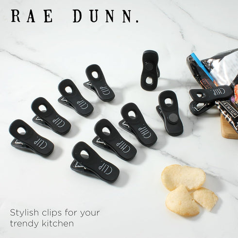 Rae Dunn 10 Pc Bag Clips with Magnet- Food Clips, Chip Clips, Bag Clips for Food Storage with Air Tight Seal Grip for Bread Bags, Snack Bags and F...
