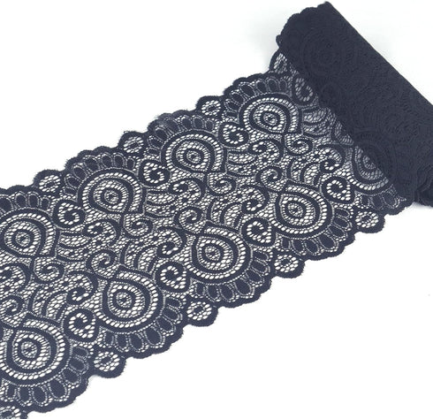IDONGCAI Black Wide Elastic Lace Trim for Sewing Lace Ribbon Lace Fabric by The yard Stretch Lace Trim (Black, 6.2 inch×5 yards)...
