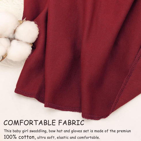DRESHOW BQUBO Newborn Receiving Blanket Bow Hat Gloves Set Cotton Warm Baby Swaddle Blanket Wrap Baby Sleep Sack Shower Gift...