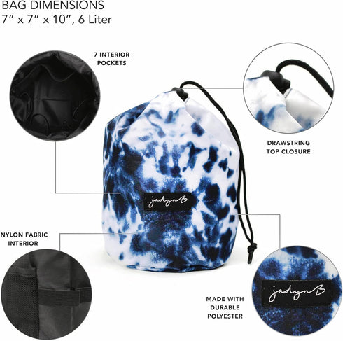Jadyn Cinch Top Compact Travel Makeup Bag and Cosmetic Organizer for Women (Tie Dye)...