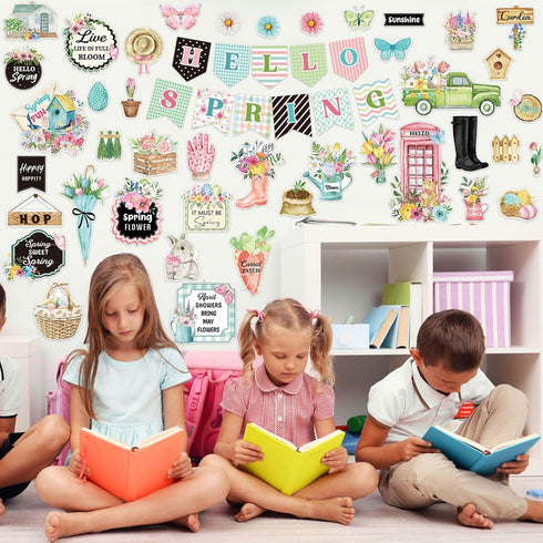 Pasimy 85 Pcs Classroom Bulletin Board Decoration Classroom Decoration Bulletin Board Cutouts Set for Holiday School Wall Door Chalkboard Decorati...