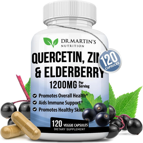 Extra Strength Quercetin with Zinc & Elderberry 1230mg | Supports Immune System & Cardiovascular Health, Helps Improve Inflammatory Responses & Im...