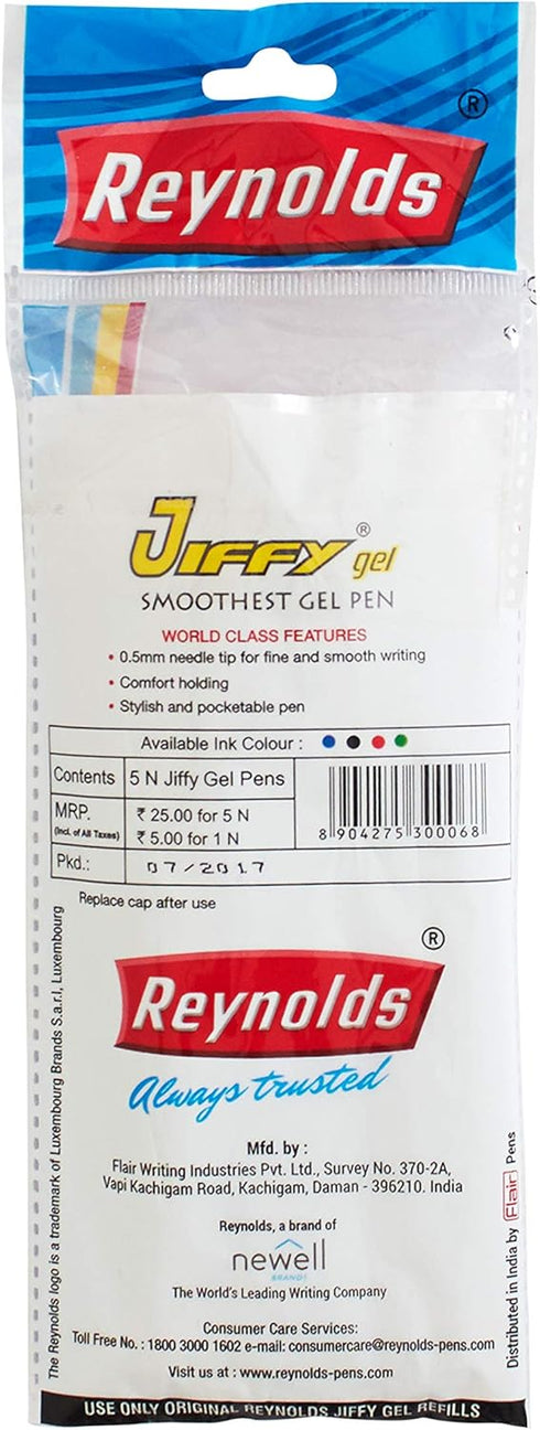 Reynolds Jiffy 0.5mm Needle Point Gel Pens Black Ink - Pack of 40 (Ship From India)...