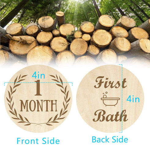 Baby Milestone Cards Wooden Monthly Cards and Infant First, Double Sided Engraved Photo Prop Discs,Gift Set for Baby Shower and Newborn,Come with ...