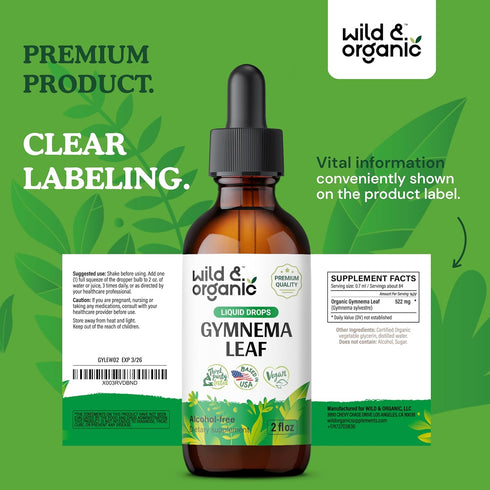 Gymnema Tincture - Sugar-Free Gymnema Sylvestre Organic - Alcohol-Free Gymnema Liquid w/Antioxidants - Gurmar Gymnema Supplement - Vegan Gymnema H...