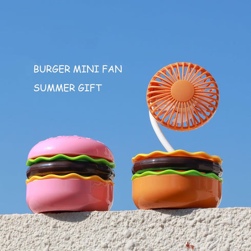 Portable Mini Desk Fan with Mirror, 3 Speeds Airflow, 360° Rotation, USB Rechargeable, Burger Shape Summer Gift Table Fan Handheld (Brown)...