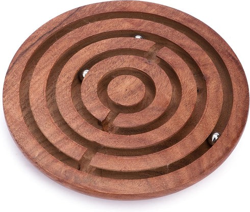 Ajuny Handcrafted Indian Wooden Round Labyrinth Ball Maze Puzzle Board Game Challenging Education Game, Brain Teaser for Kids, Adults...