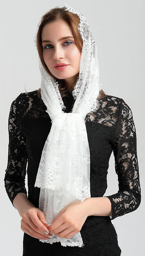 Leimandy Eyelash Lace Vintage Floral Lace Shawl Head Scarf Long Catholic Chapel Veil Mantilla Infinity Latin Mass S04...