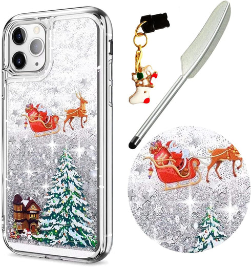 for iPhone 12 Pro Max Case iPhone 12 Pro Max Christmas Phone Case Glitter Sparkle Liquid Floating Case Shockproof Clear Soft TPU Bumper Case Xmas ...