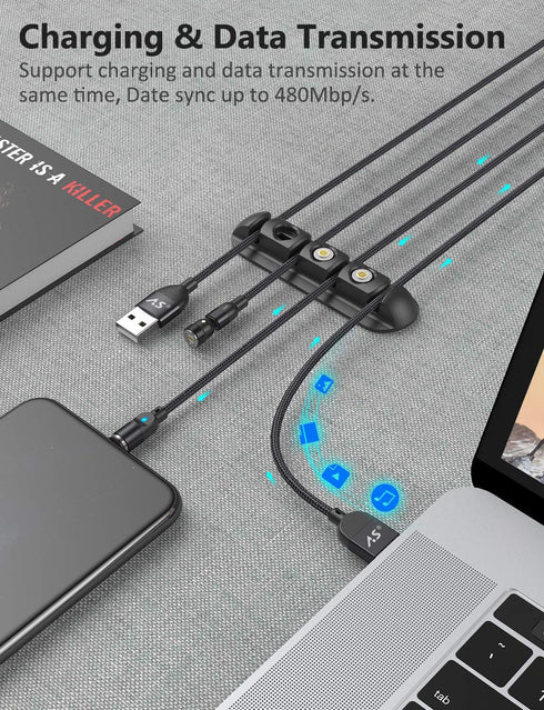 A.S Magnetic Charging Cable, Magnetic Type C Cable Fast Charging Data Sync Magnetic Cable Magnetic Phone Charger for Micro USB, USB C, i-Product S...