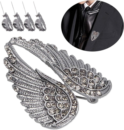4Pcs Angel Wing Pin Brooch Unisex Crystal Angel Wing Corsage Pin Brooch Cardigan Breastpin Clip Lapel Pin Coat Badges for Tuxedo Blazer Cardigan S...