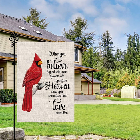 Cardinal Garden Flag Vertical Double Sided Farmhouse Burlap Yard Outdoor Decor 12.5x18 Inch-When you Believe Beyond What Your Eyes Can See Signs F...