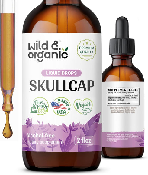 Skullcap Tincture - Natural Calm Supplement w/Organic Skullcap Herb - Skullcap Organic for Brain Relaxation - Alcohol-Free Calm Drops w/Skull Cap ...