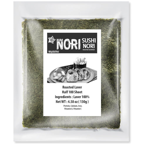KIMNORI Sushi Nori Seaweed Sheets – 100 Half Cut Size Yaki Roasted Rolls Wraps, Resealable Bag, 100% Natural Laver, Fresh Premium Restaurant Quali...