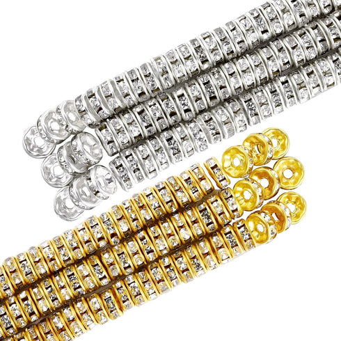 Hicarer 800 Pieces Round Rondelle Spacer Beads Crystal Rhinestone Loose Charm Beads for Jewelry Making(6 mm,Gold, Silver)...