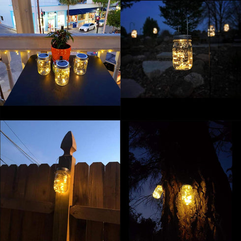 Mason Jar Solar Lantern Lights, 8 Pack 30 LED Bulbs Fairy Star Firefly Solar Lids Jar Lights,8 Hangers Included(No Jars),for Patio Garden Mason Ja...