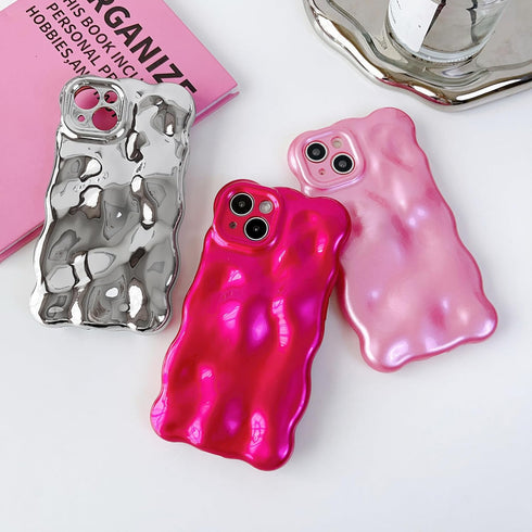 Qokey for iPhone 15 Pro Max Case,Bling Glitter Cute Curly Wavy Design Laser 3D Stone Pattern Shockproof Camera Lens Protection Compatible for iPho...