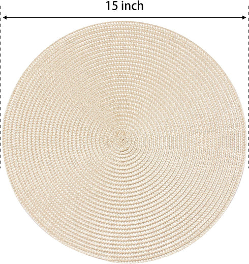 FunWheat Round Braided Placemats Set of 6 Table Mats for Dining Tables Woven Washable Non-Slip Place mats 15 inch(Beige, 6pcs)...