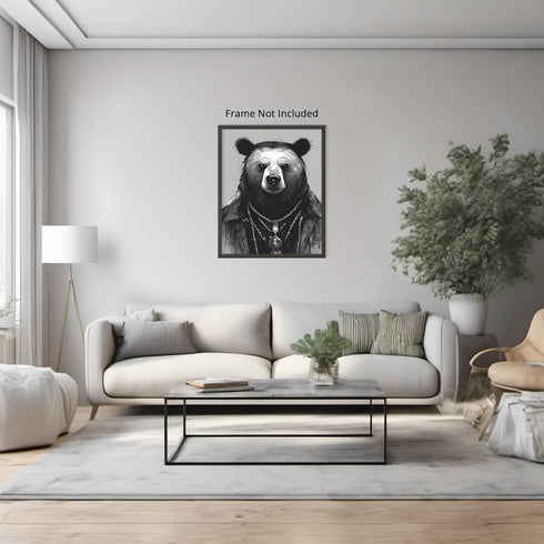 Posterizer 1 pcs- black and white theme-bear wearing clothes-Gothic Art-Art for Animal Lovers- Living Room Bedroom Decor- unframed wall art...