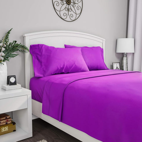 Brushed Microfiber Sheet Set- 3 Piece Bed Linens-Fitted & Flat Sheets, 1 Pillowcase-Wrinkle, Stain & Fade Resistant by Lavish Home (Twin, Purple)...
