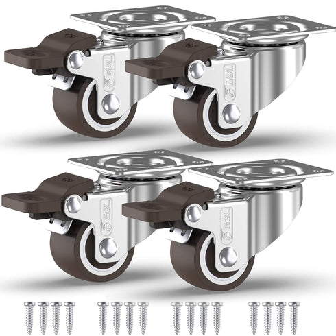 GBL 1" inch Small Caster Wheels with 4 Brakes + Screws - 90Lbs - Low Profile Castor Wheels with Brakes - Set of 4 No Floor Marks Silent Casters - ...
