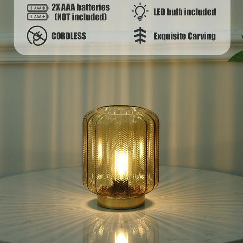 Battery Operated Lamp, Modern Table Lamp Cordless Bedside Lamps, Glass Battery Powered Lamp with LED Bulb Decorative Battery Operated Lamps for Li...