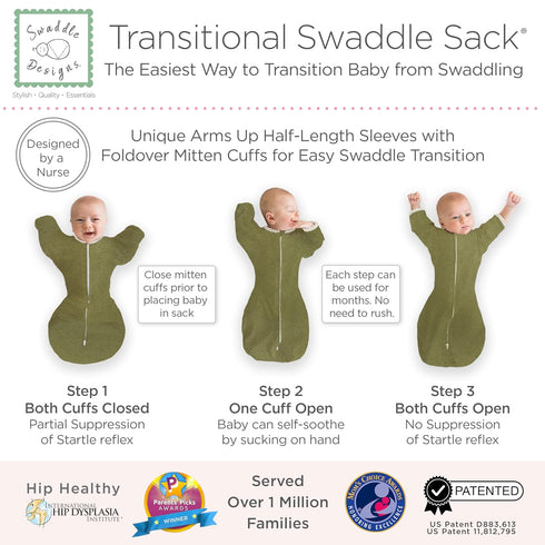 SwaddleDesigns Transitional Swaddle Sack, Arms Up Half-Length Sleeves & Mitten Cuffs, Swaddle for Newborn Transition to Baby Sleep Sack Wearable B...