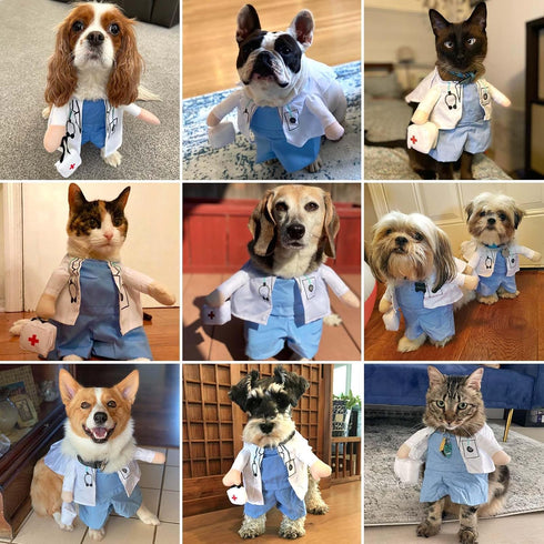 Dog Cat Doctor Costume, Funny Pet Doctor Halloween Costumes for Small Dogs Cats Puppy, Cosplay Party Dog Jeans Clothing Chrismas Clothes Cool Outf...