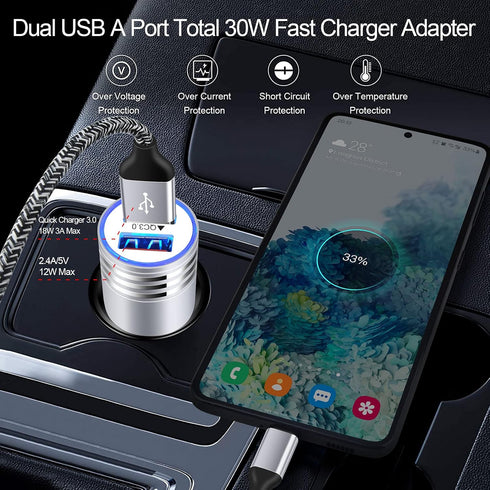 QC 3.0 Fast Wall Charger Cube Car Charger Charger Cable Cord 6FT Fast Charging for Samsung Galaxy A25/A15/A14/A13/A53/A05S/A03S/A23/A33/A54/A53/S2...