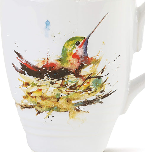 DEMDACO Dean Crouser Watercolor 16 Ounce Glossy Ceramic Stoneware Bird Mug with Easy Grip Handle (Hummingbird Nest)...