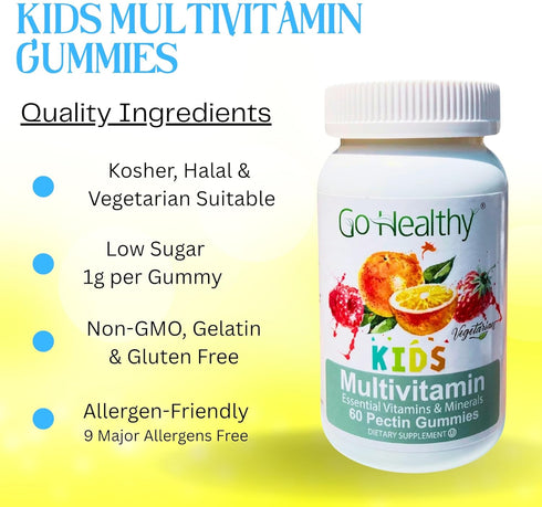 Go Healthy Kids Multivitamin Gummies, Immune Support, Kids Vitamin Gummies, Kosher Kid Vitamin, Halal, Non-GMO, Gluten-Free Tasty Gummy - 30 Servi...