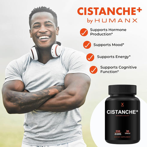 HUMANX Cistanche+ 550MG (Cistanche Tubulosa Extract Powder for Men) USA Made - Easy to Swallow Capsules - Powerful Supplement to Support Athletic ...