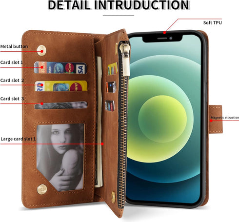 ZZXX for iPhone 12 Mini Wallet Case with Card Slot Premium Soft PU Leather Zipper Flip Folio Wallet with Wrist Strap Kickstand Protective for iPho...