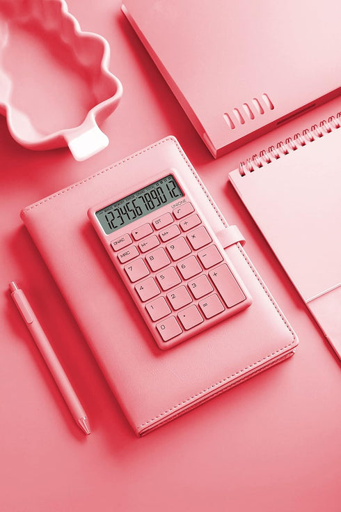 UNIONE Pocket & Desktop Pink Calculator with a Bright LCD, Dual Power Handheld Desktop. Color. Business, Office, High School...