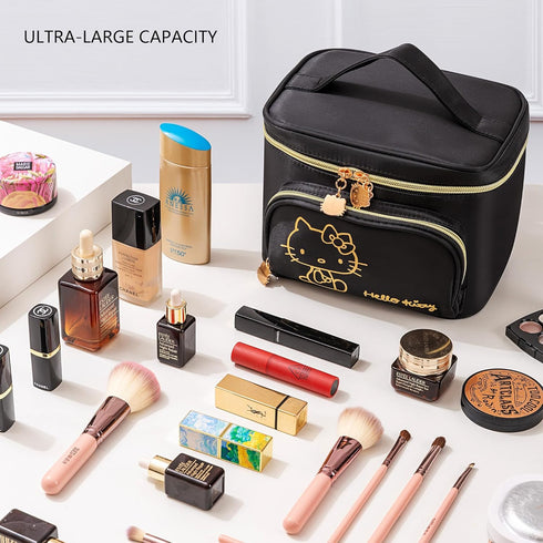 Make up Bag Travel Cosmetic Bags Brush Holder Zipper Pouch Case Organizer Cute Organizer Suitable for Purse for Women (Black-B)...