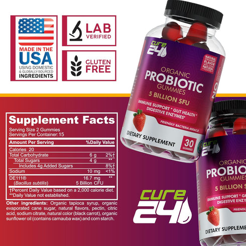 Organic probiotic gummies 5 Billion CFUs, Max Strength Probiotics Gummy Supplement for Women and Men with natural Strawberry Flaver 30 Gummies...